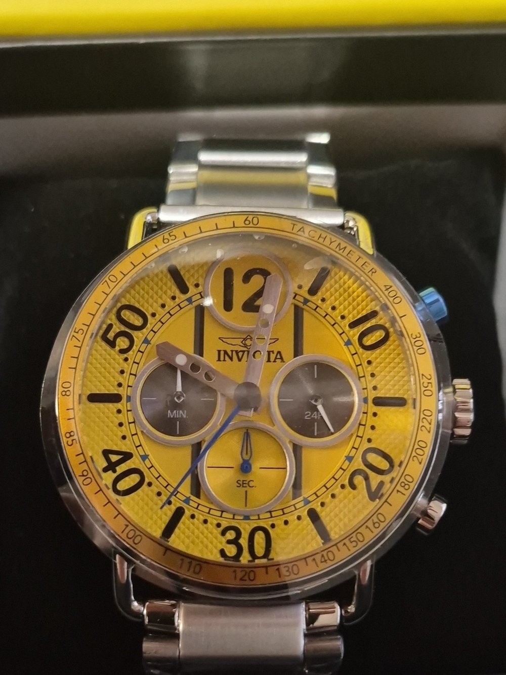 Invicta Racing Men's Yellow Dial Stainless Steel Chronograph Watch with